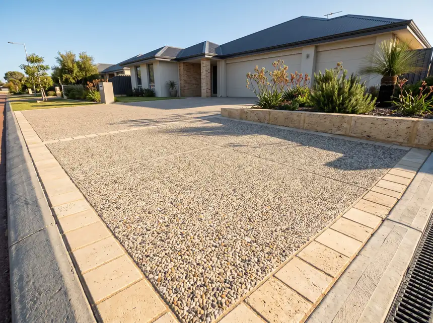 Concrete paving Mandurah — exposed aggregate driveway and crossover